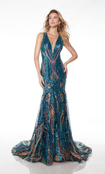 Alyce Paris Lace-up Sequin Prom Dress 61657