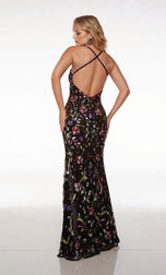 Alyce Paris V-Neck Floral Sequin Prom Dress 61688
