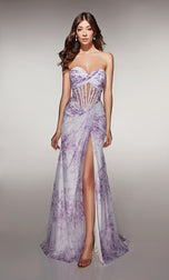 ALYCE Paris Draped Floral Print Prom Dress 62176