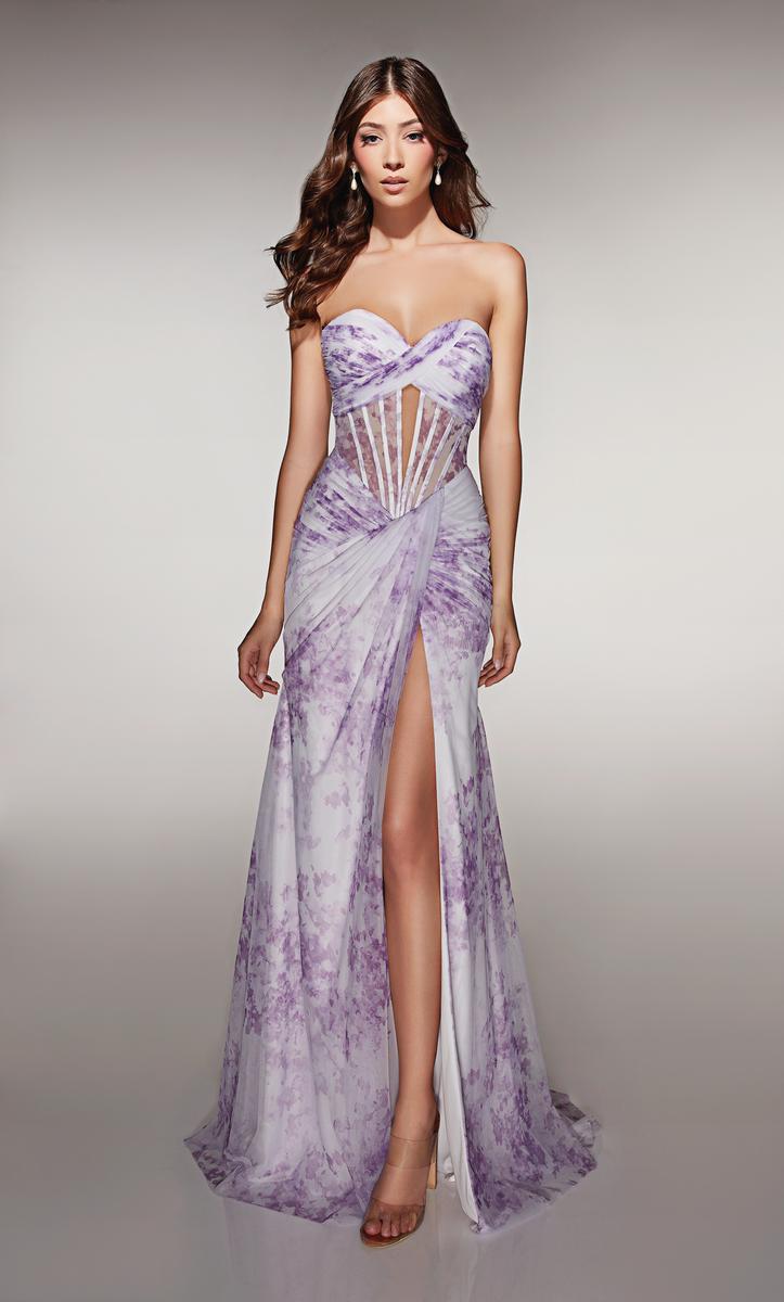 ALYCE Paris Draped Floral Print Prom Dress 62176