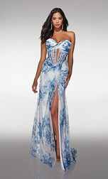 ALYCE Paris Draped Floral Print Prom Dress 62176
