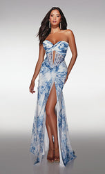 ALYCE Paris Draped Floral Print Prom Dress 62176