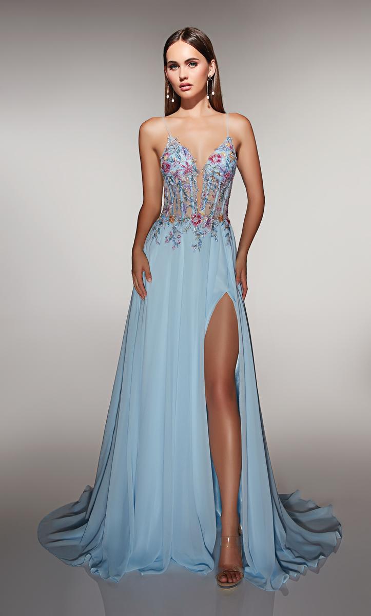 alyce paris dresses ALYCE Paris A-Line Beaded Lace Bodice Prom Dress 62179