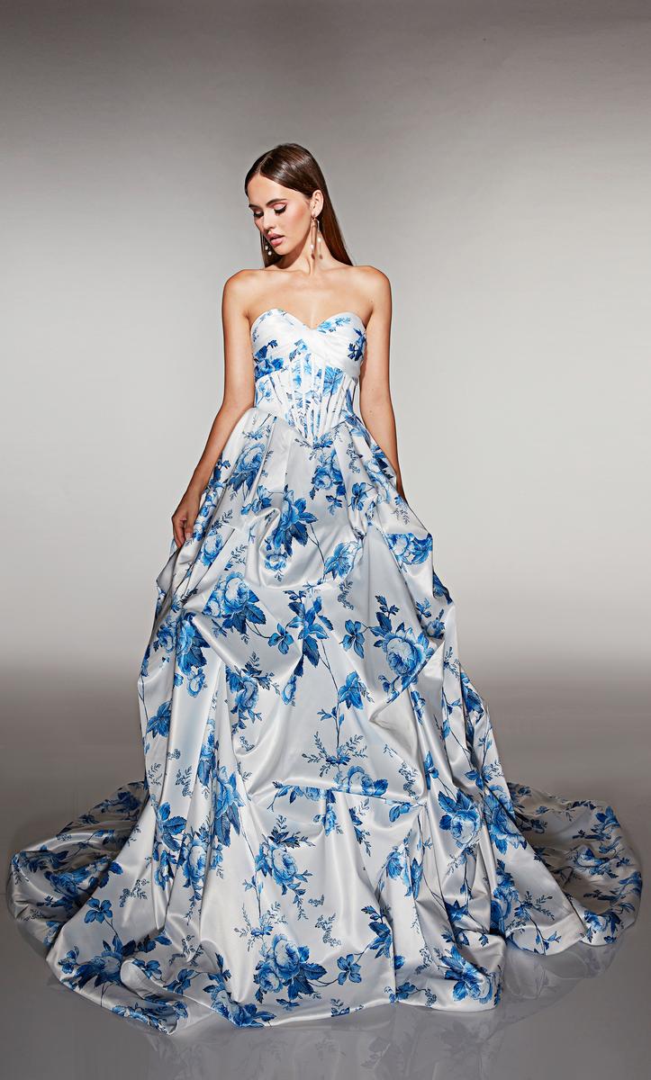 ALYCE Prom Draped Floral Print Ballgown 62213