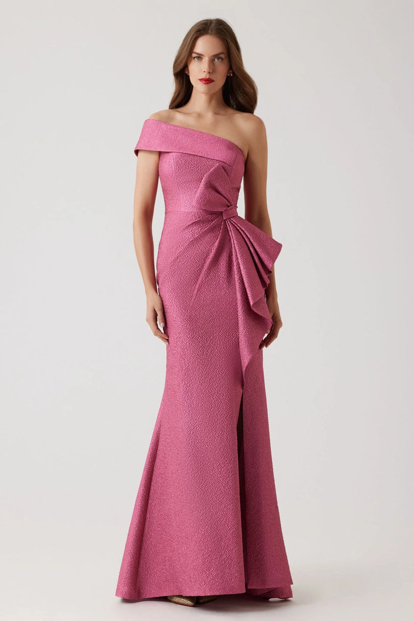 Teri Jon One Shoulder Jacquard Evening Dress 257024