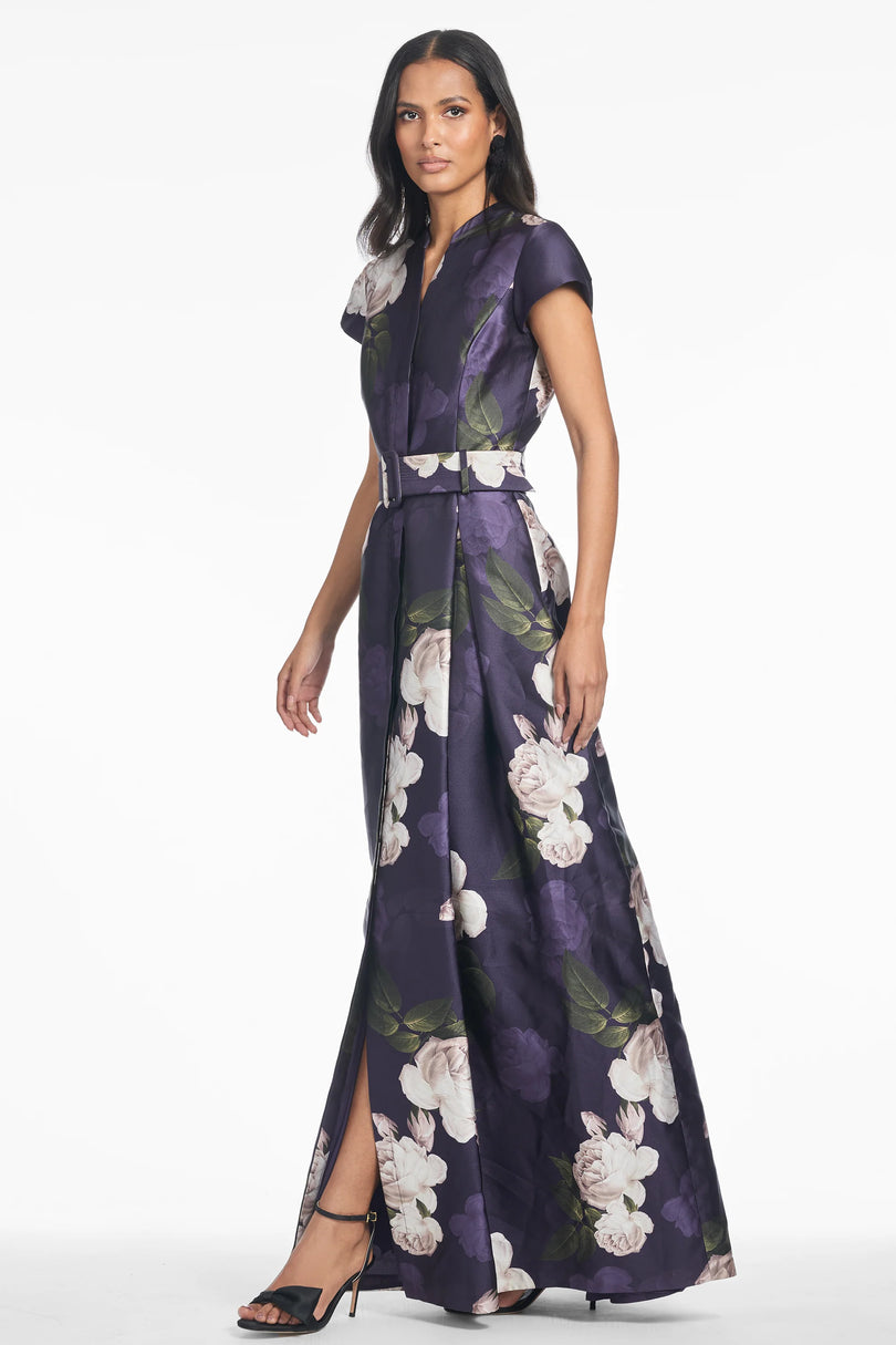 Sachin & Babi "Marta" Belted Floral A-line Gown Sachin & Babi "Marta" Belted Floral A-line Gown
