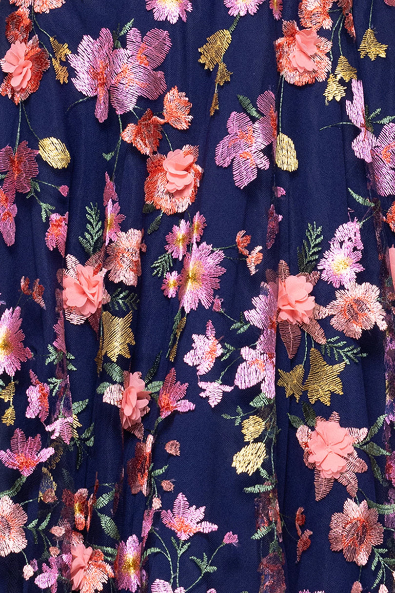 Xscape Evenings "Daniela" 3D Floral Embellished Off the Shoulder Midi Dress 6815X