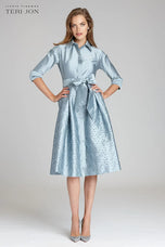 Teri Jon Teal Length Collared Dress 209275