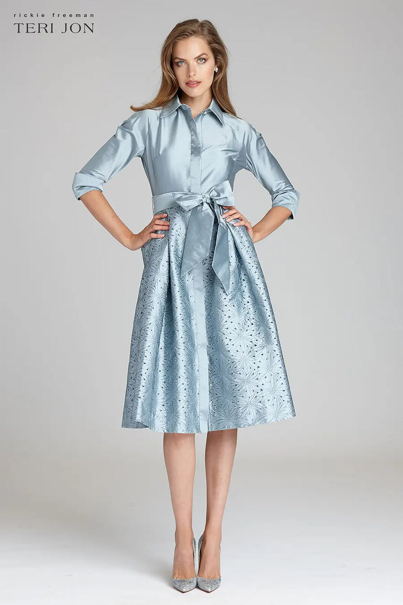 Teri Jon Teal Length Collared Dress 209275