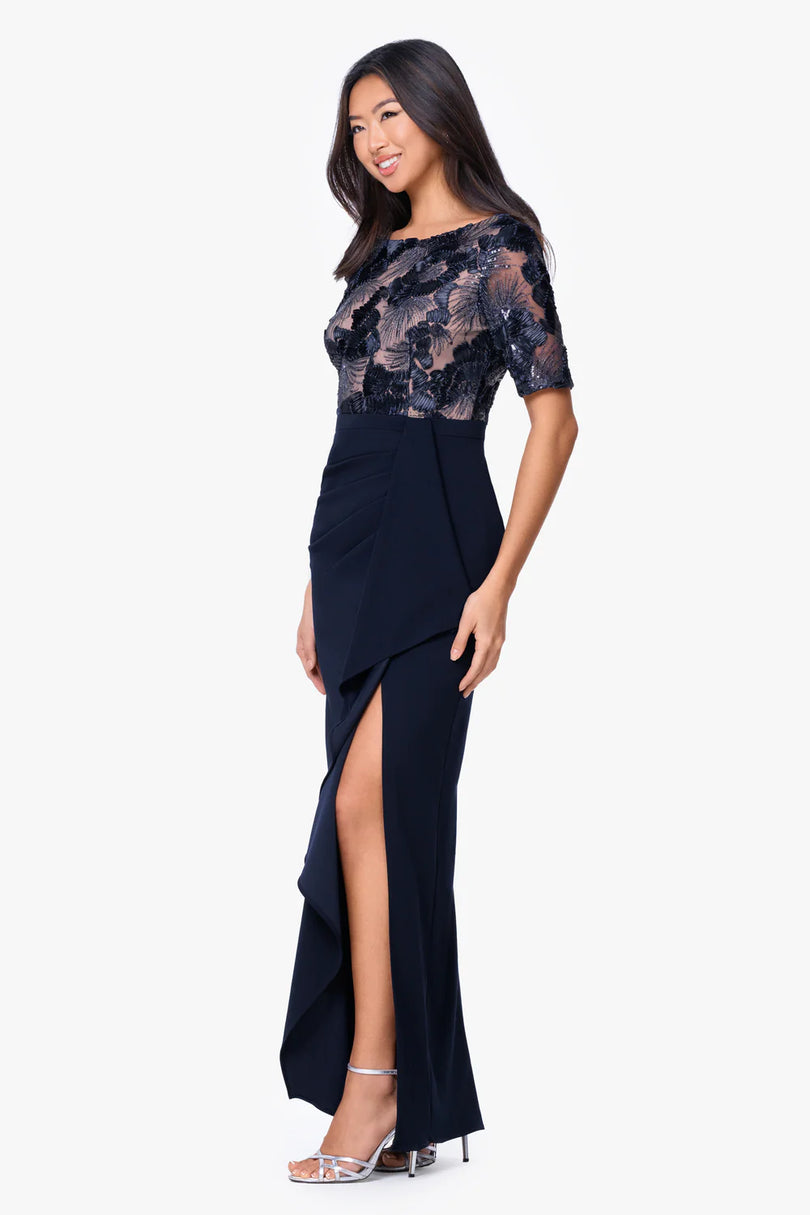 Betsy & Adam Sequin Floral Lace Evening Dress A27951