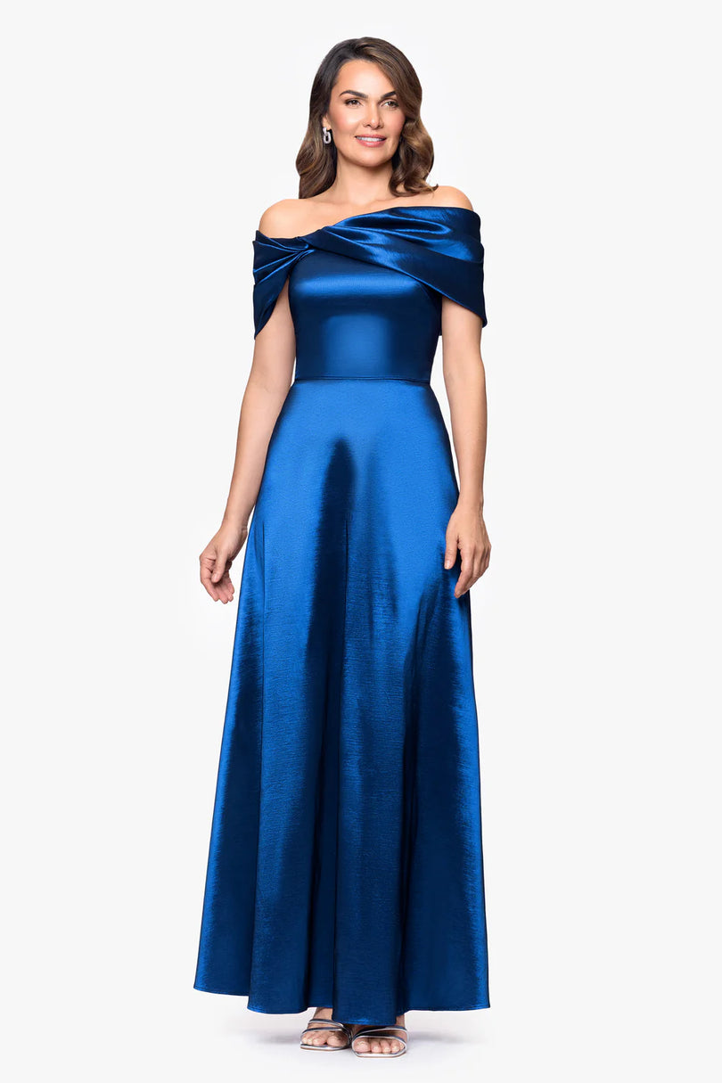 Betsy & Adam Off the Shoulder Long Evening Dress A28067