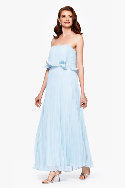 Betsy & Adam "Zoe" Strapless Chiffon Pleated Dress A27098 Betsy & Adam "Zoe" Strapless Chiffon Pleated Dress A27098