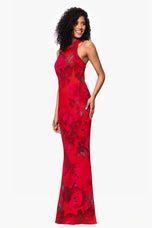 Betsy and Adam "Carly" Floral Chiffon Halter Tie Neck Dress A26926