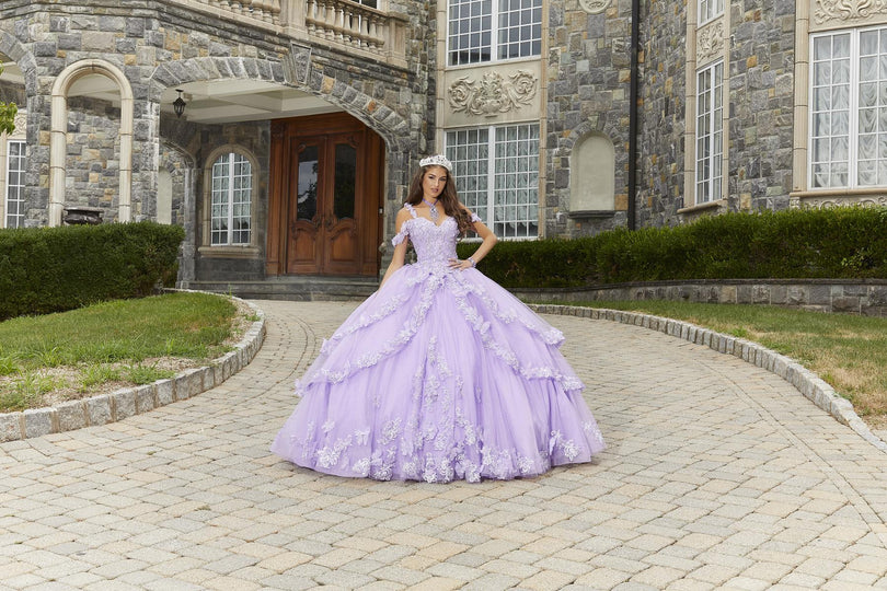 light purple quince dress with butterflies Lavender Tulle Ball Gown Sweetheart Quinceanera Dress With Butterflies, Lavender / 20