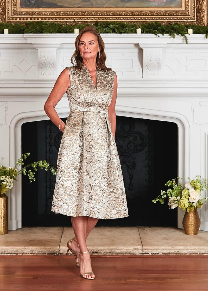 Alex Evenings Valerie Jacquard V-Neck Midi Dress 8181343