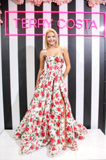 Sherri Hill Basque Waist Floral Print Prom Dress 57725