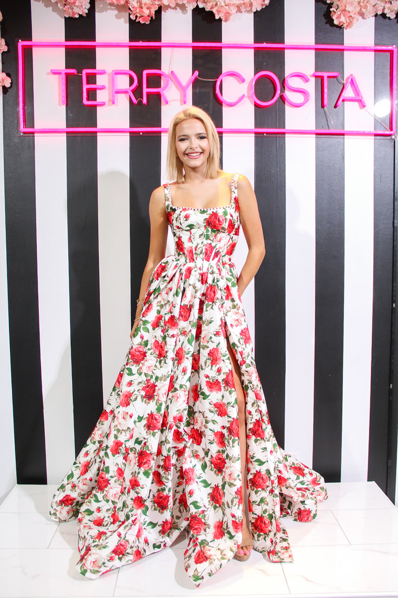 Sherri Hill Basque Waist Floral Print Prom Dress 57725