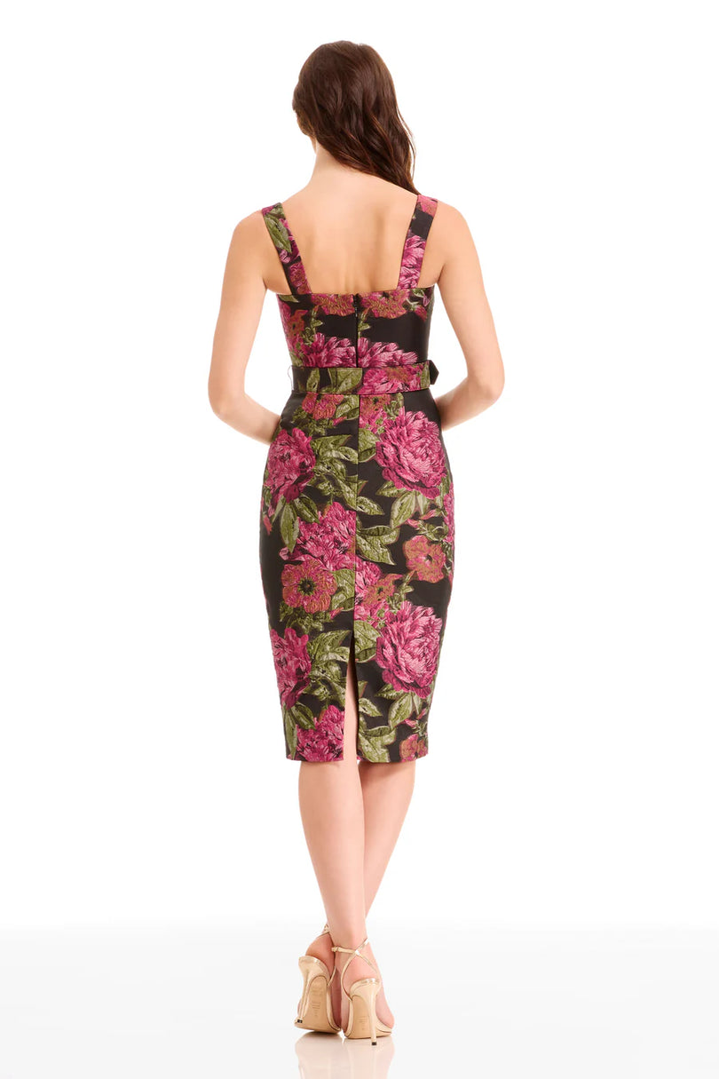 Dress the Population "Nicole" Floral Jacquard Knee Length Dress 1726