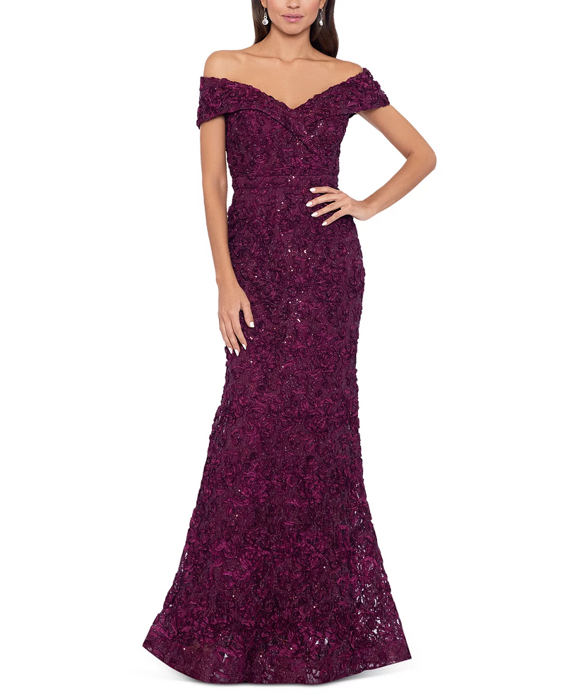 xscape jill off the shoulder dress Xscape Evenings "Jill" Off the Shoulder Lace Gown 4618X