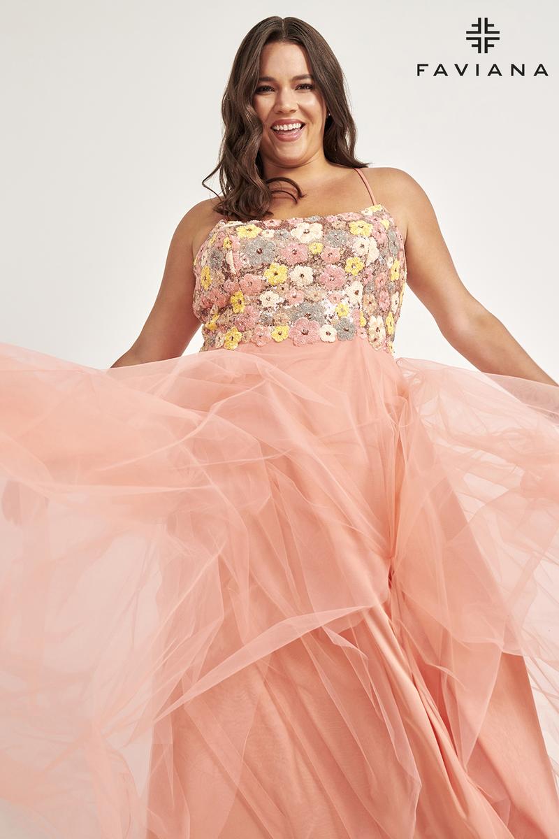 Faviana Floral A-Line Plus Size Prom Dress 9557 Faviana Floral A-Line Plus Size Prom Dress 9557