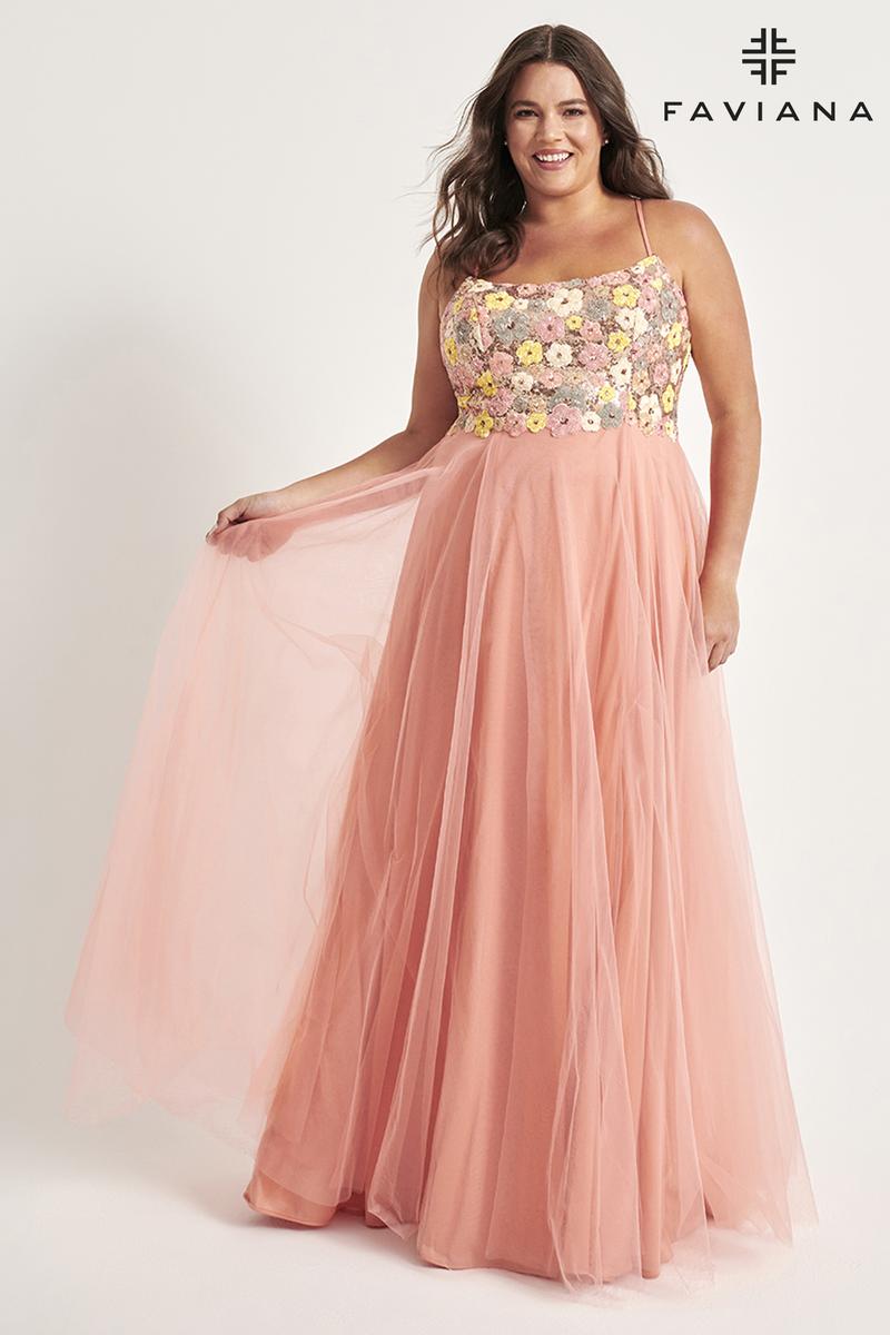 Faviana Floral A-Line Plus Size Prom Dress 9557 Faviana Floral A-Line Plus Size Prom Dress 9557