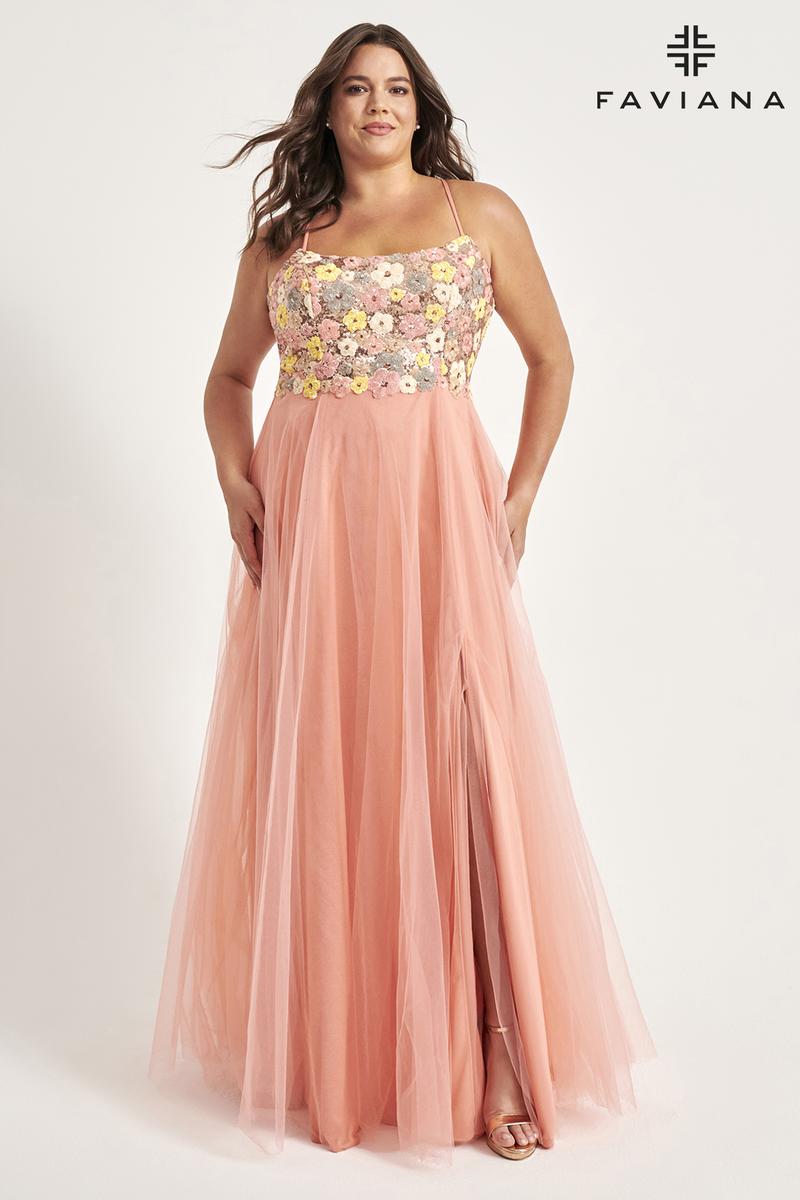 Faviana Floral A-Line Plus Size Prom Dress 9557