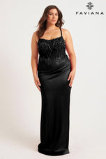 Faviana Plus Size Satin Long Corset Dress 9592