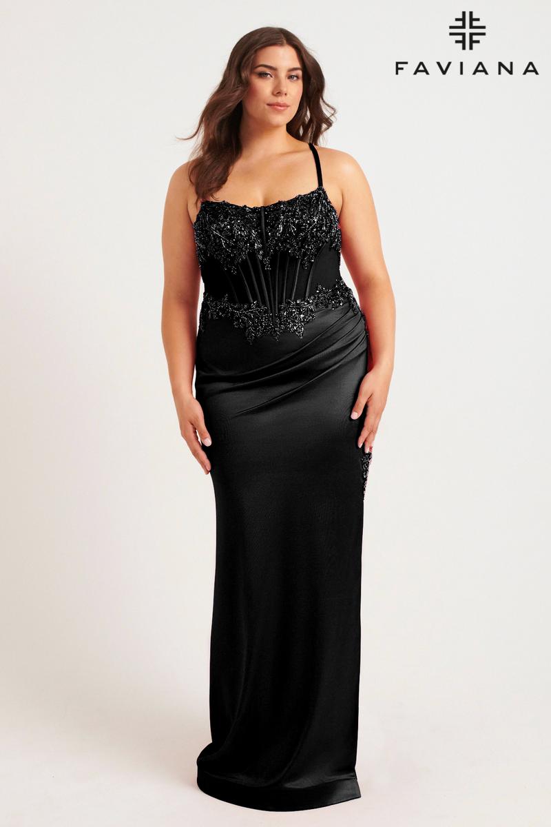 Faviana Plus Size Satin Long Corset Dress 9592