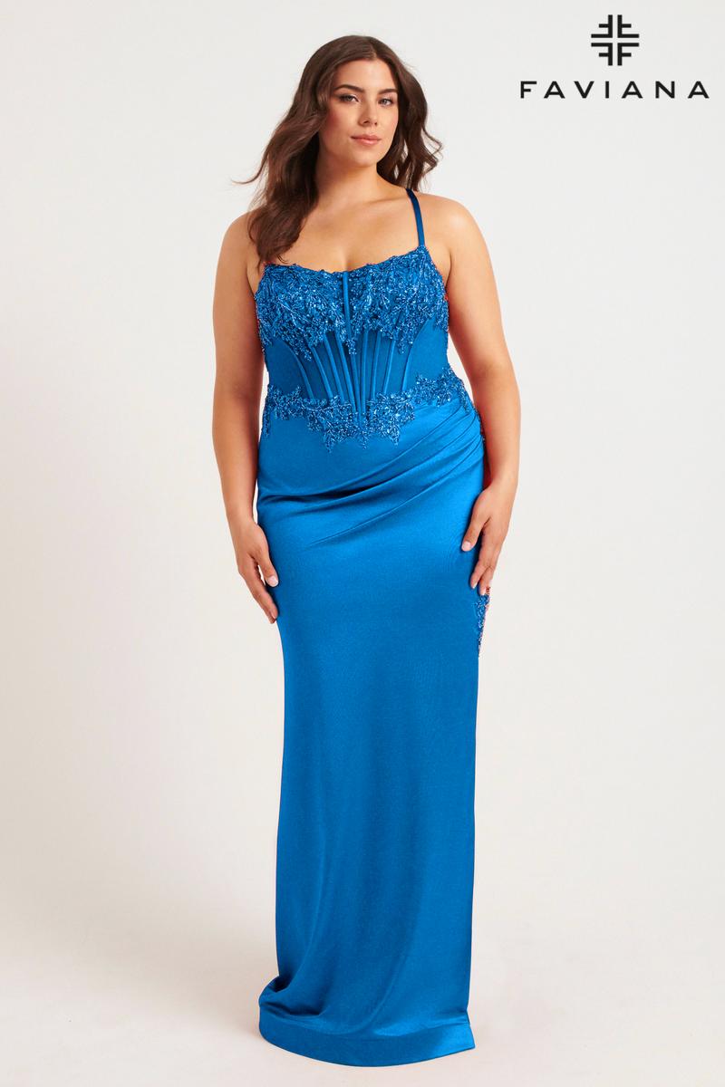 Faviana Plus Size Satin Long Corset Dress 9592 Faviana Plus Size Satin Long Corset Dress 9592