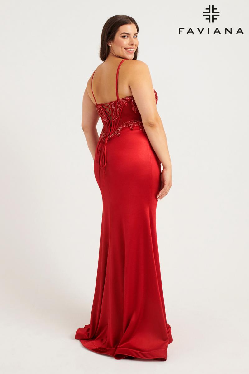corset dress plus size Faviana Plus Size Satin Long Corset Dress 9592 Red / 24W