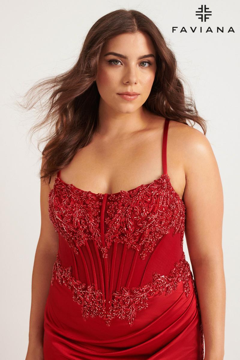 Faviana Plus Size Satin Long Corset Dress 9592 Red / 24W Faviana Plus Size Satin Long Corset Dress 9592 Red / 24W
