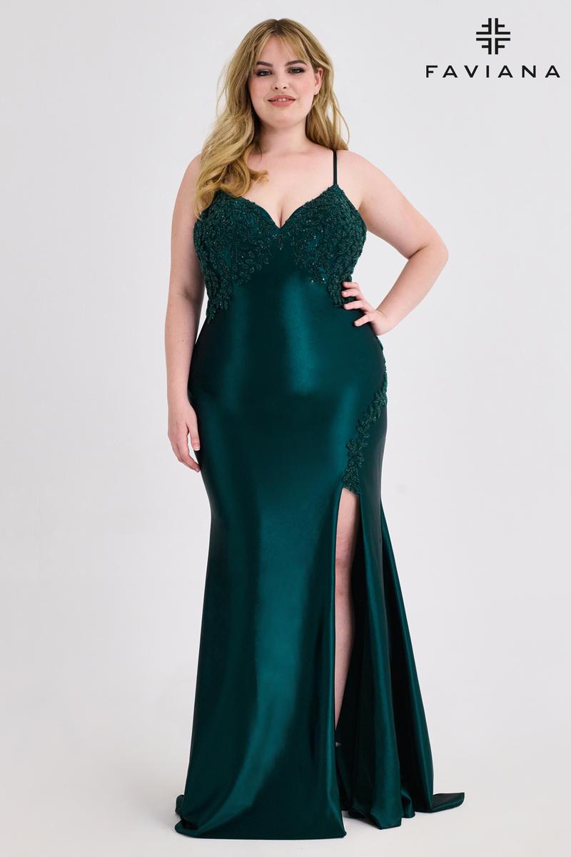 Faviana Satin Lace Plus Size Prom Dress 9597 Faviana Satin Lace Plus Size Prom Dress 9597