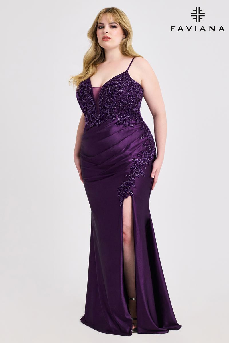 Faviana Ruched Satin Plus Size Prom Dress 9608 Faviana Ruched Satin Plus Size Prom Dress 9608