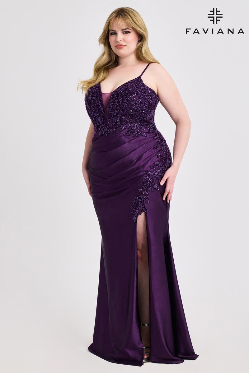 Faviana Ruched Satin Plus Size Prom Dress 9608 Faviana Ruched Satin Plus Size Prom Dress 9608
