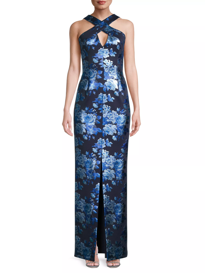 Black Halo "Charlene" Metallic Floral Evening Gown 1795108 Black Halo "Charlene" Metallic Floral Evening Gown 1795108