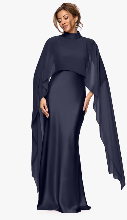 xscape embellished chiffon cape dress Xscape Womens Black Embellished Chiffon Cape Overlay Cocktail Party Dress 4