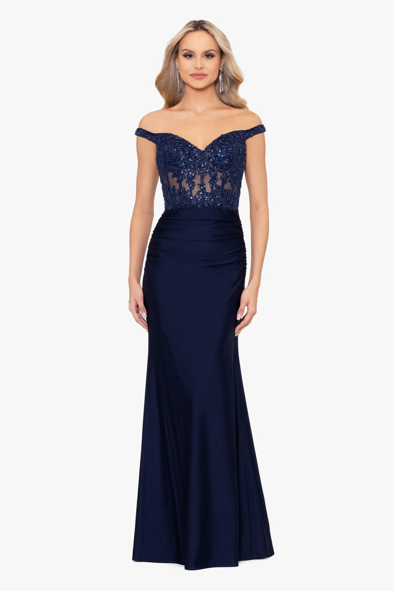Betsy & Adam Off Shoulder Long Prom Dress A26276 Betsy & Adam Off Shoulder Long Prom Dress A26276