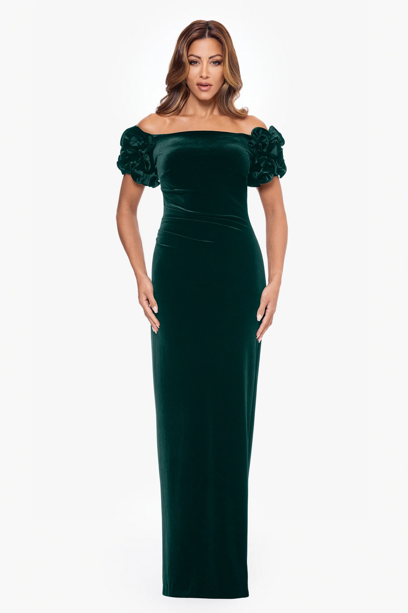 Xscape "Rosie" Off the Shoulder Velvet Evening Gown 6408X Xscape "Rosie" Off the Shoulder Velvet Evening Gown 6408X