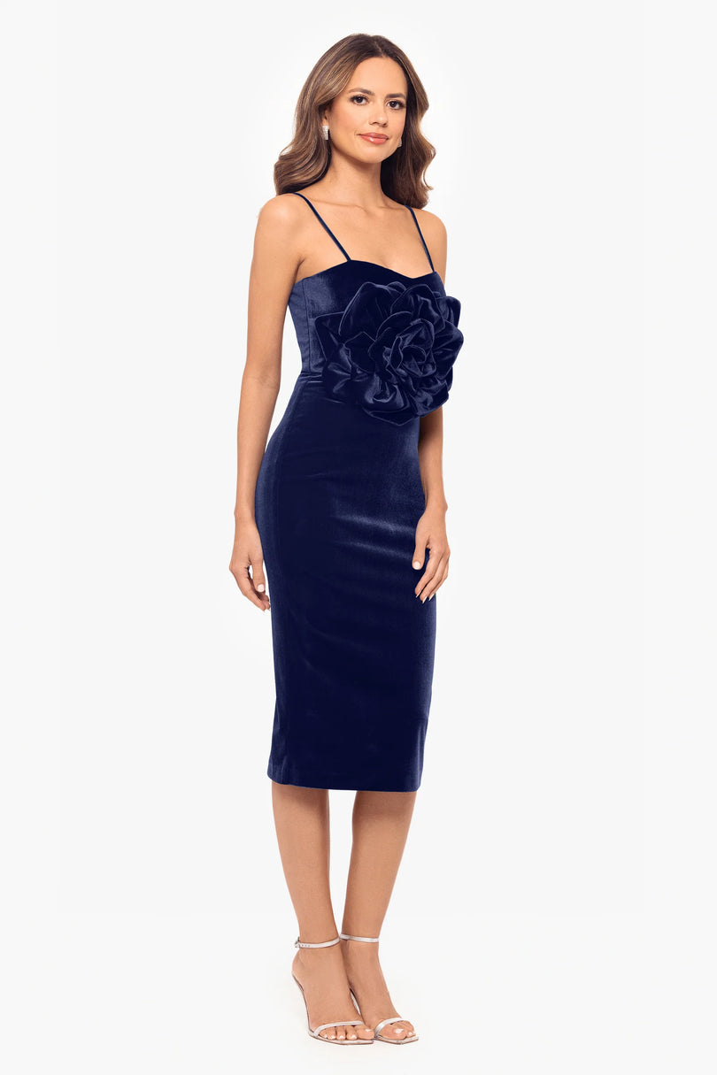 Betsy & Adam Women's Velvet Rosette Sheath Dress - Navy