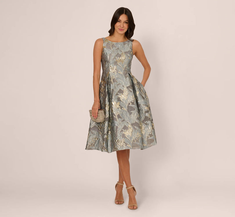Adrianna Papell Tea Length Jacquard Dress AP1E211199 Adrianna Papell Tea Length Jacquard Dress AP1E211199