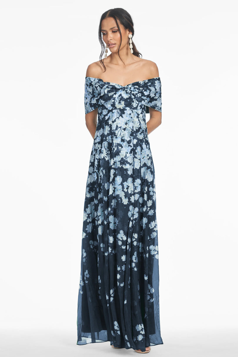 Sachin & Babi "Kennedy" Floral Off the Shoulder Gown
