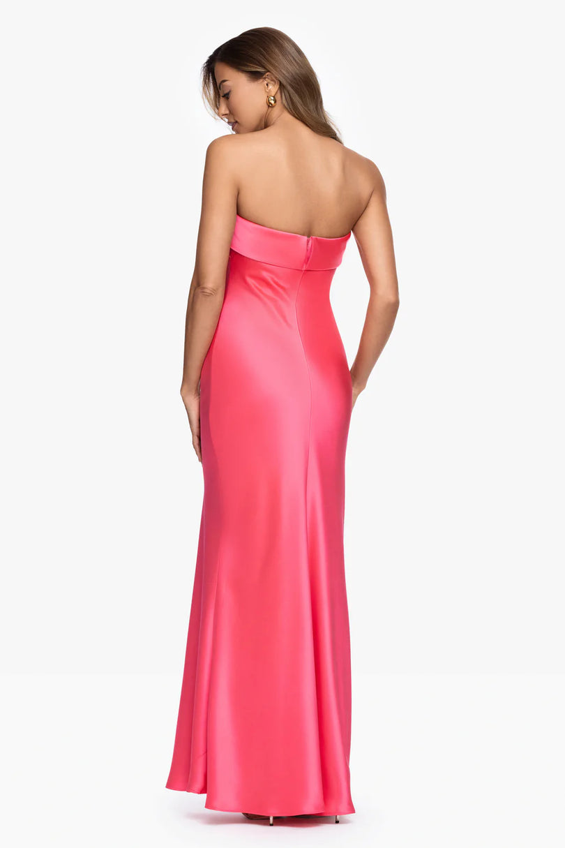 Xscape Long Satin Strapless Gown, Womens, 4, Coral