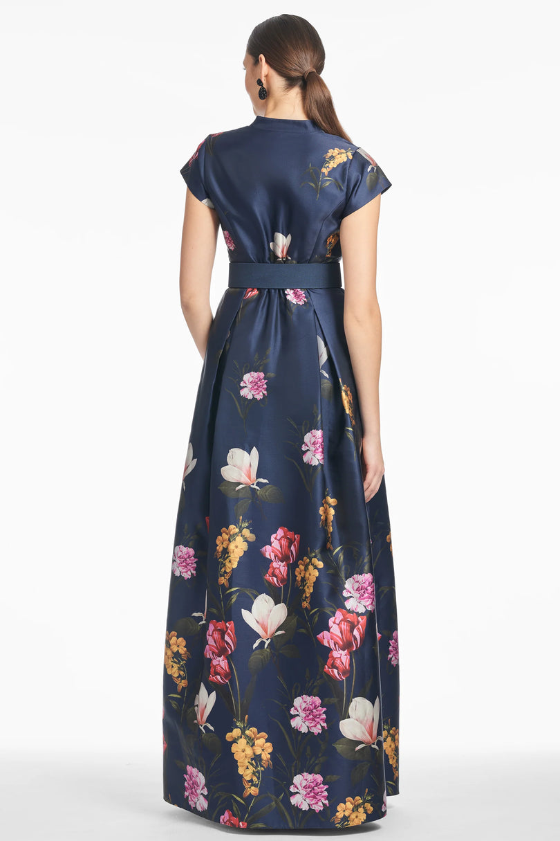 Sachin & Babi "Marta" Belted Floral A-line Gown