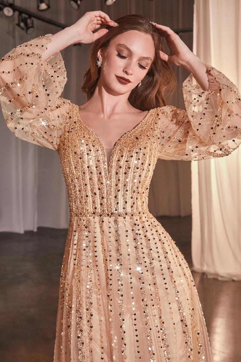 ladivine cd0203 ornate off shoulder prom dress in champagne Fitted Off Shoulder Sequin Gown by Ladivine CD0203