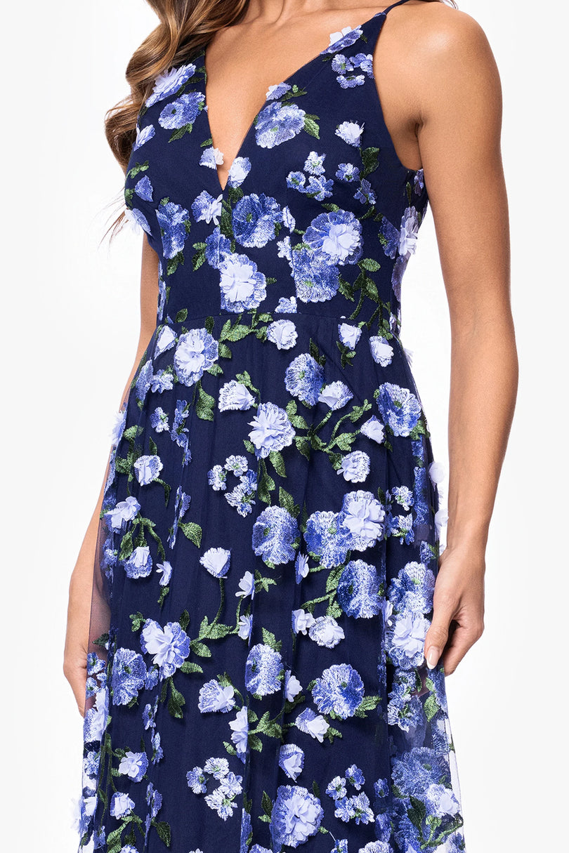 Xscape Evenings "Trina" 3D Embellished Floral Midi Dress 6829X