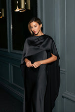 Xscape Evenings "Tallulah" Satin Overlay Cape Dress 7450X
