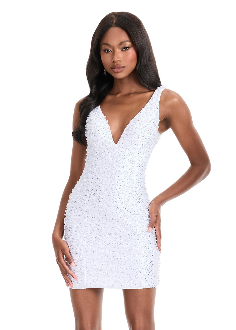 ASHLEYlauren Illusion Side Pearl HoCo Dress 4873