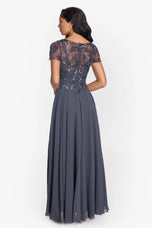 Xscape Evenings "Jerri" Beaded Short Sleeve Chiffon Gown 4230X