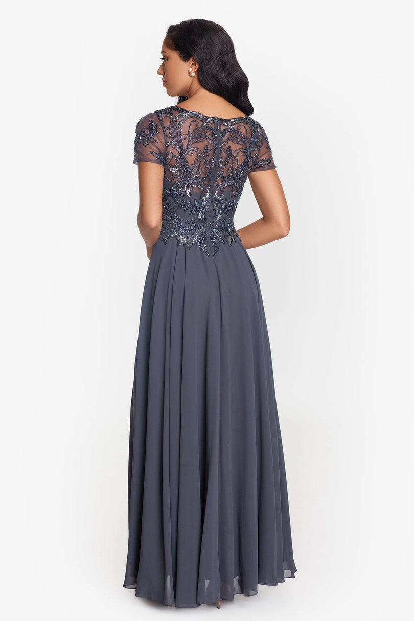 Xscape Evenings "Jerri" Beaded Short Sleeve Chiffon Gown 4230X