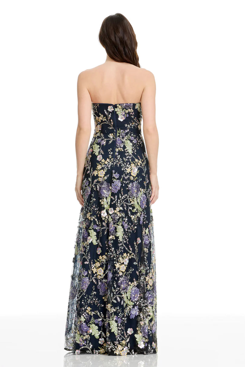 Dress The Population Strapless 3D Floral Long Dress DDRM69